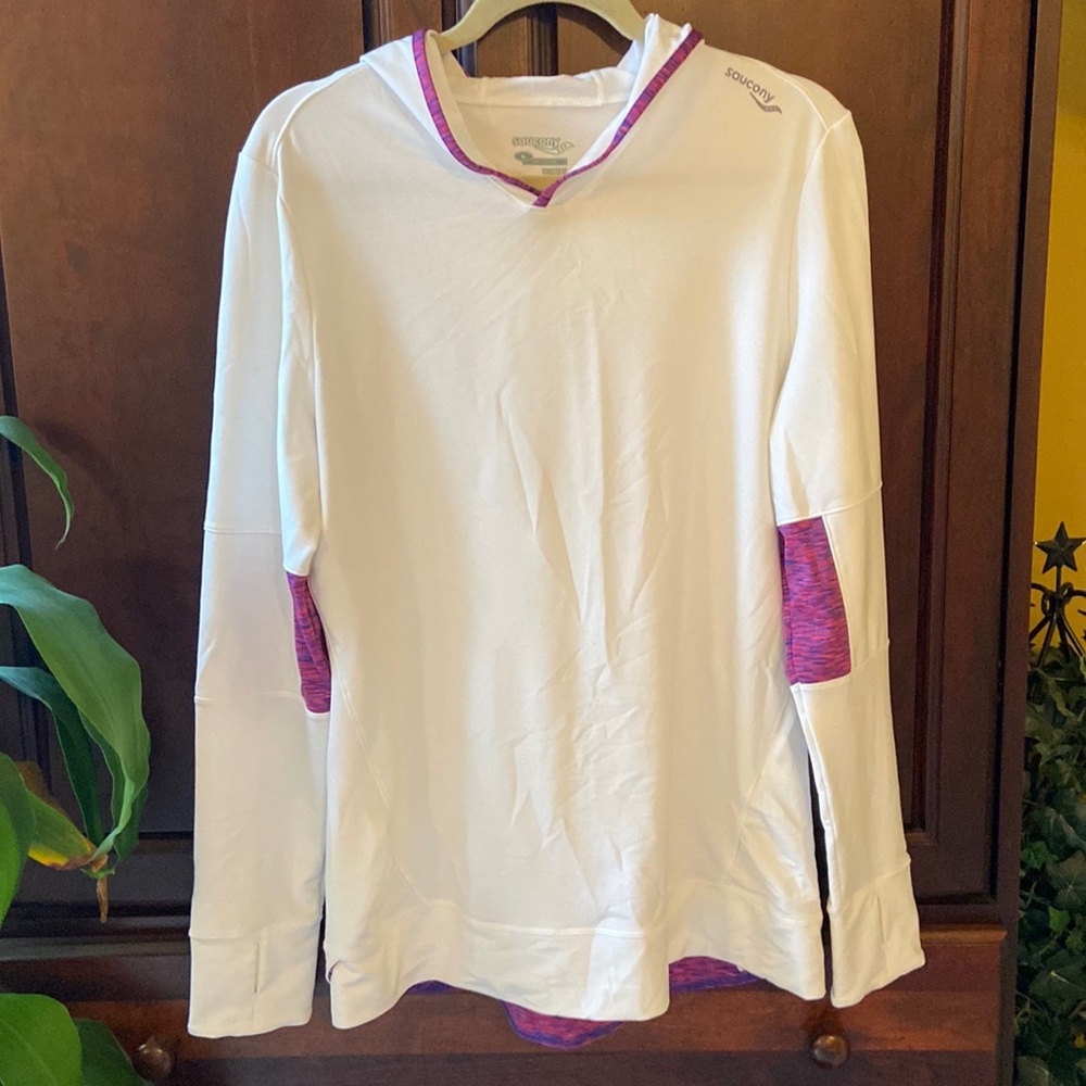 Saucony White Pullover Hoodie with Purple Space Dye Accents